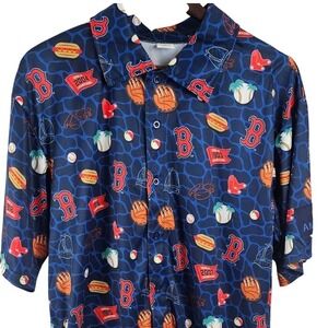 Boston Red Sox World Series Champions Button Down Shirt Mens Medium Blue AOP